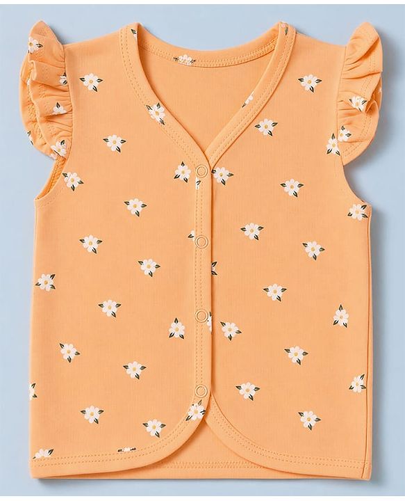 Babyhug 100% Cotton Interlock Knit Half Sleeves Front Open Jhablas With Floral & Fruit Print Pack of 3 - White & Peach