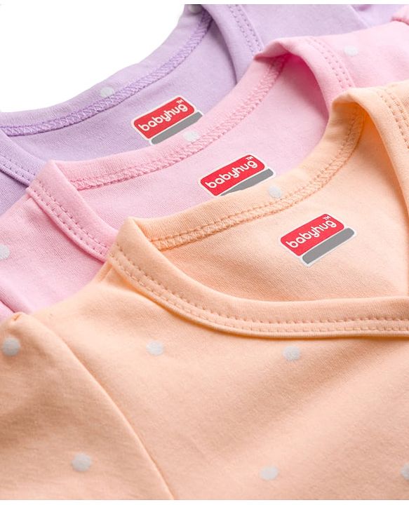 Babyhug 100% Cotton Interlock Knit Half Sleeves Jhablas With Polka Dots Print & Animal Applique Pockets Pack of 3 - Multicolor