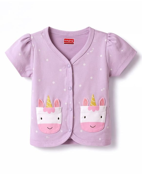 Babyhug 100% Cotton Interlock Knit Half Sleeves Jhablas With Polka Dots Print & Animal Applique Pockets Pack of 3 - Multicolor