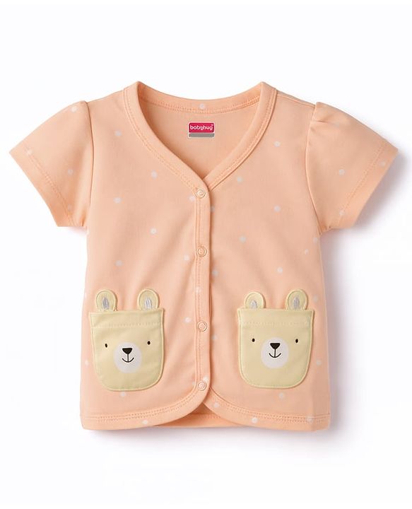 Babyhug 100% Cotton Interlock Knit Half Sleeves Jhablas With Polka Dots Print & Animal Applique Pockets Pack of 3 - Multicolor