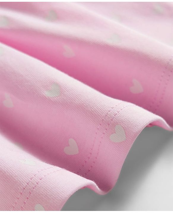 Babyhug Single Jersey Knit Frill Sleeves Heart Printed Frock with Kitty Embroidery - Pink