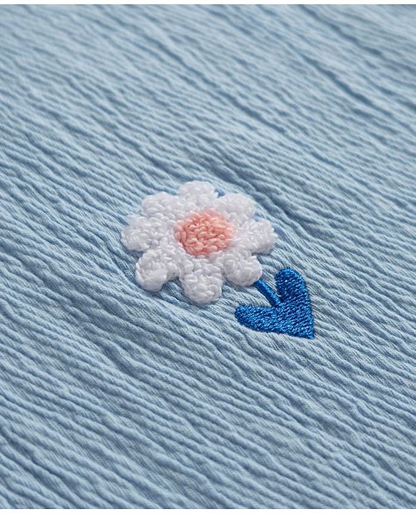 Babyhug 100% Cotton Knit Half Sleeves Floral Embroidered Top - Light Blue