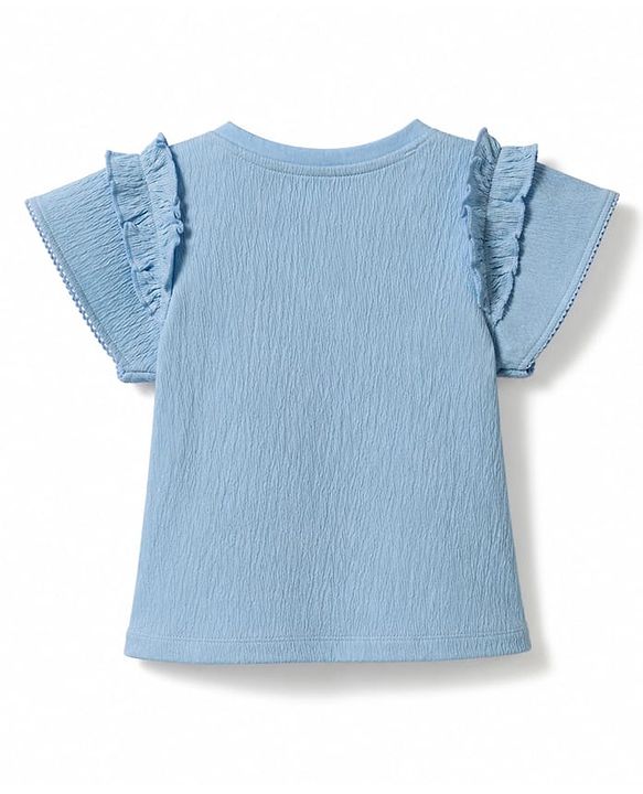 Babyhug 100% Cotton Knit Half Sleeves Floral Embroidered Top - Light Blue
