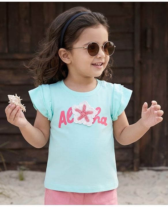 Babyhug Cotton Knit Half Sleeves Top with Starfish Applique - Multicolor