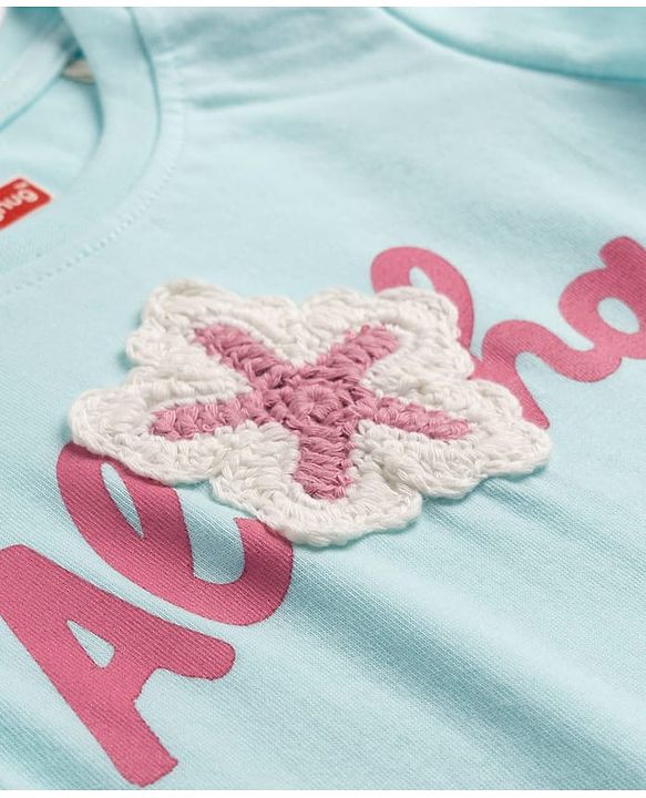 Babyhug Cotton Knit Half Sleeves Top with Starfish Applique - Multicolor