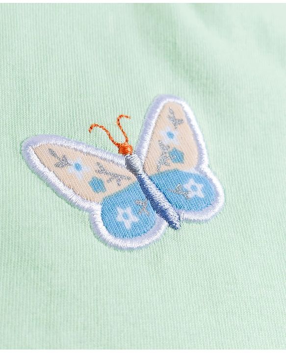 Babyhug Cotton Knit Half Sleeves Top With Butterfly Embroidery - Multicolor