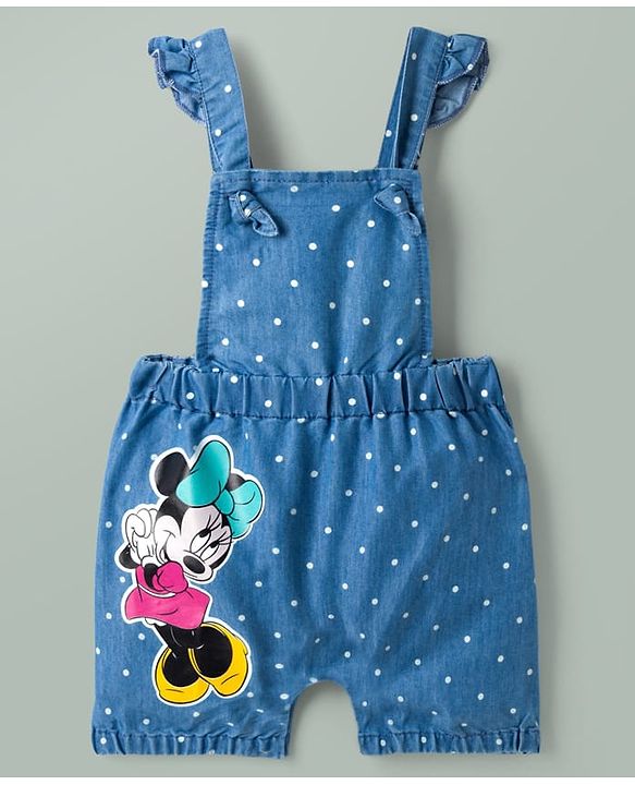 Babyhug Disney Cotton Knit Half Sleeves T-Shirt & Dungaree Set with Minnie Mouse Graphic - Multicolor