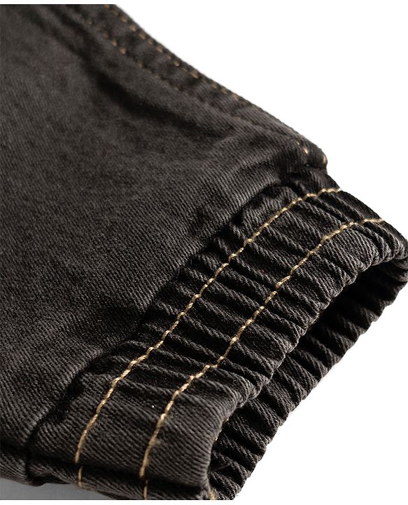 Babyhug Denim Washed Full Length Jeans With Stretch & Lion Print - Charcoal Grey