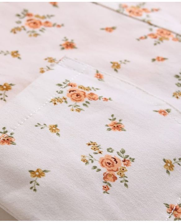 Babyhug Twill Woven Sleeveless Straight Cut Pinafore Frock & Half Sleeves T-Shirt With Floral Print - White