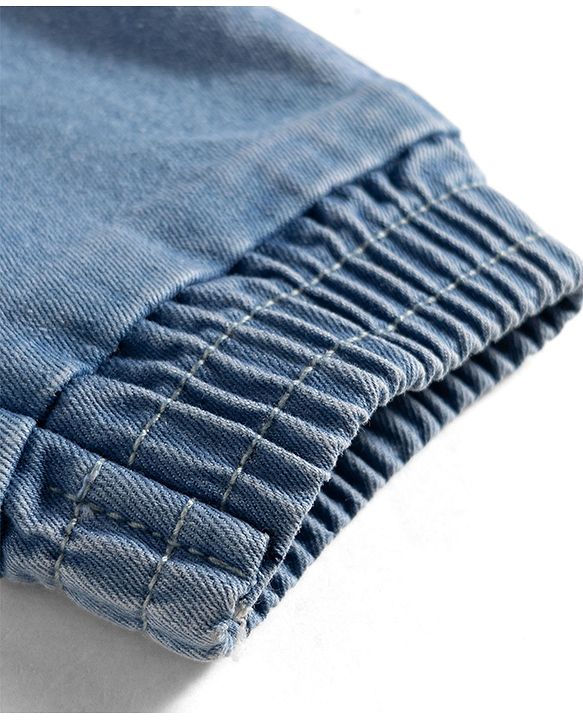 Babyhug Full Length Washed Denim Jeans with Tiger Print & Stretch - Navy Blue
