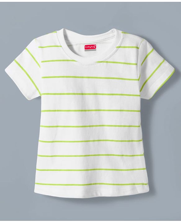 Babyhug Denim Woven Frock with Striped Inner Tee & Floral Embroidered - Blue