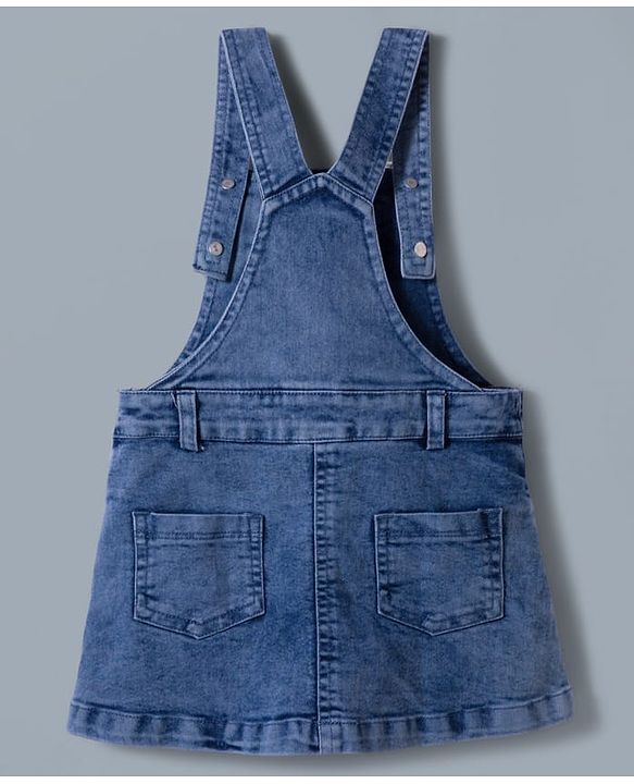 Babyhug Denim Woven Frock with Striped Inner Tee & Floral Embroidered - Blue