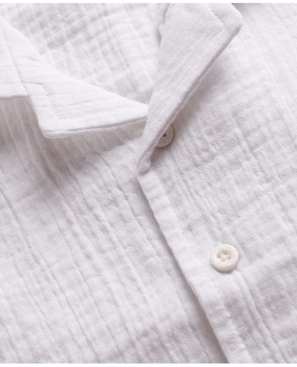 Babyhug Cotton Woven Shirt Half Sleeve Resort Collar Solid White 9-12 Months