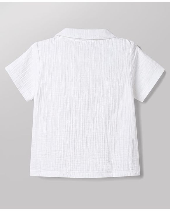 Babyhug Cotton Woven Shirt Half Sleeve Resort Collar Solid White 9-12 Months