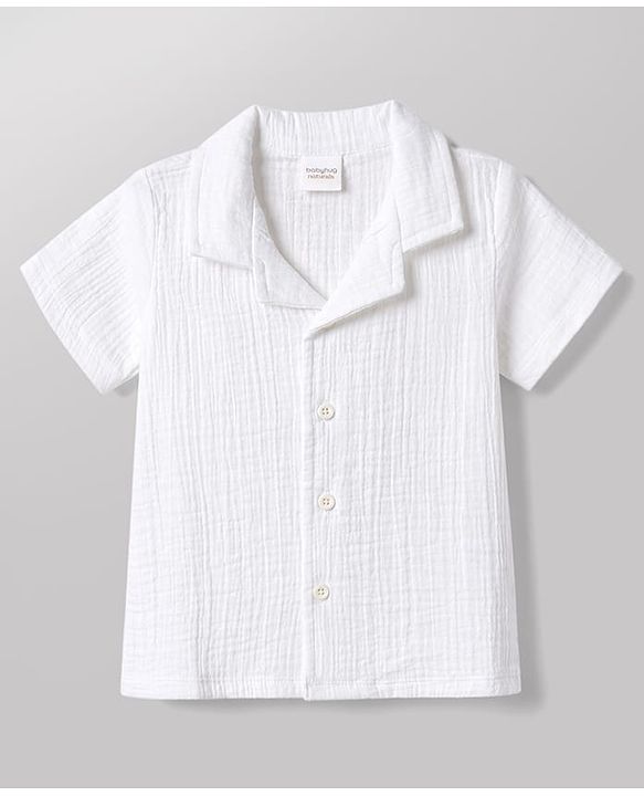 Babyhug Cotton Woven Shirt Half Sleeve Resort Collar Solid White 9-12 Months