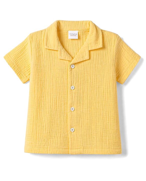 Babyhug Cotton Woven Shirt Half Sleeve Resort Collar Solid Yellow 9-12 Months