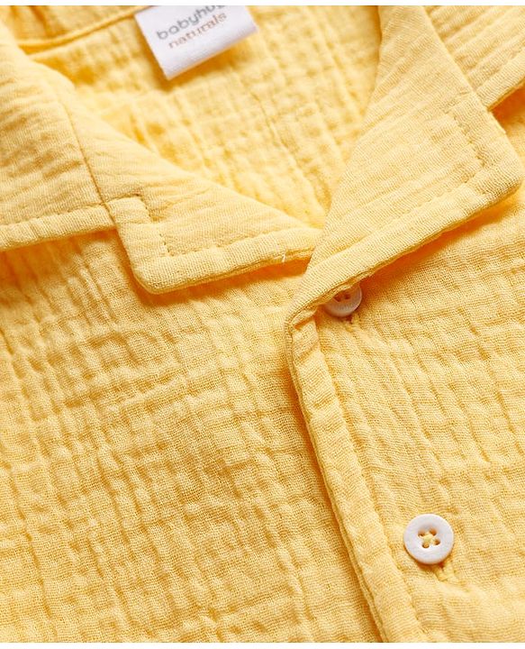 Babyhug Cotton Woven Shirt Half Sleeve Resort Collar Solid Yellow 9-12 Months