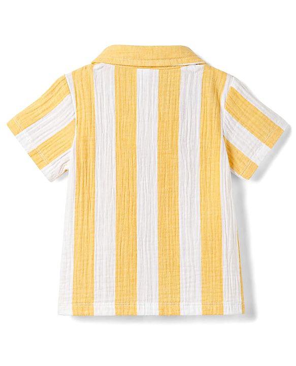 Babyhug Cotton Woven Shirt Half Sleeve Resort Collar Striped Yellow 9-12 Months
