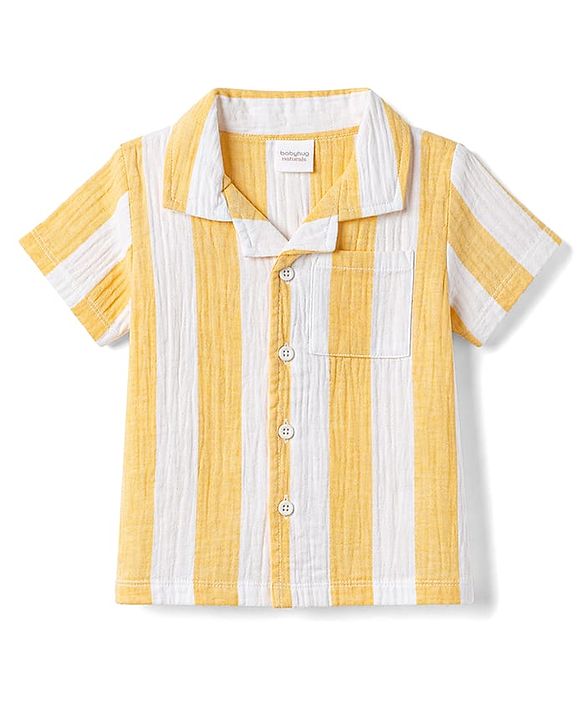 Babyhug Cotton Woven Shirt Half Sleeve Resort Collar Striped Yellow 9-12 Months
