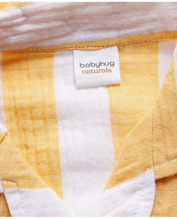 Babyhug Cotton Woven Shirt Half Sleeve Resort Collar Striped Yellow 9-12 Months