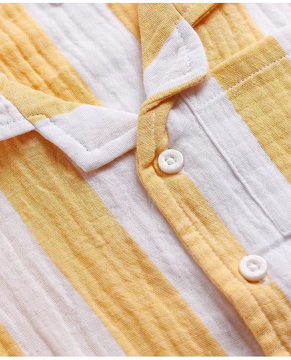 Babyhug Cotton Woven Shirt Half Sleeve Resort Collar Striped Yellow 9-12 Months