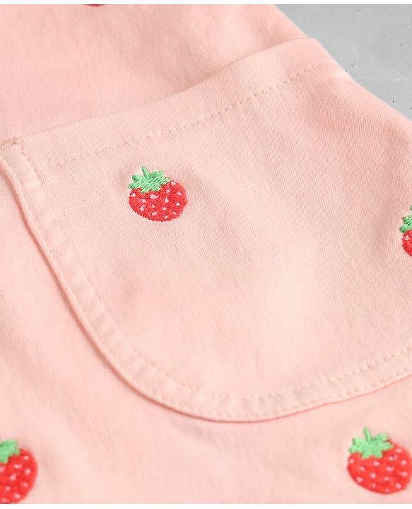 Babyhug Twill Woven Frocks with Inner Tee Strawberry Embroidered Pink 12-18 Months