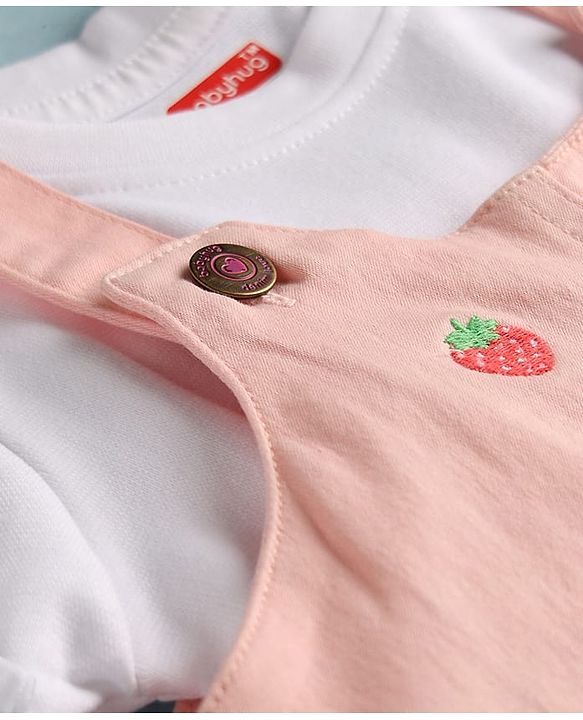 Babyhug Twill Woven Frocks with Inner Tee Strawberry Embroidered Pink 12-18 Months