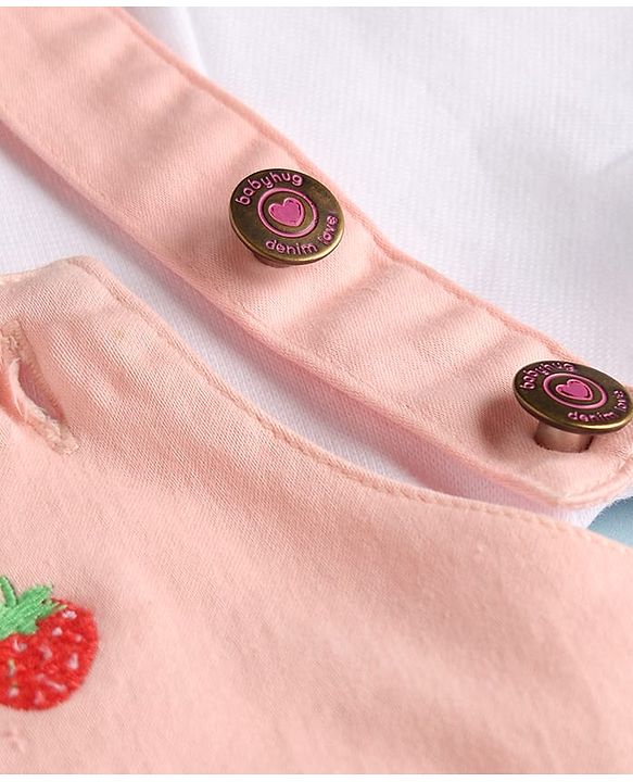 Babyhug Twill Woven Frocks with Inner Tee Strawberry Embroidered Pink 12-18 Months