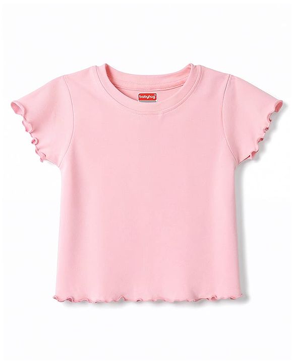 Babyhug Denim Woven Half Sleeves Floral Embroidered Frock With Inner Tee - Navy Blue & Pink