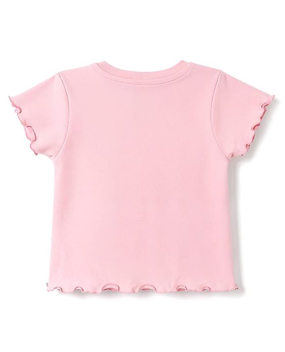 Babyhug Denim Woven Half Sleeves Floral Embroidered Frock With Inner Tee - Navy Blue & Pink