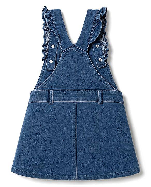 Babyhug Denim Woven Half Sleeves Floral Embroidered Frock With Inner Tee - Navy Blue & Pink