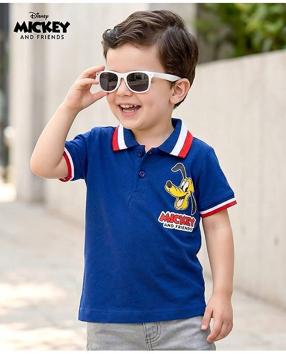 Babyhug Disney Single Jersey Knit Half Sleeves Polo T-Shirt With Mickey Mouse Graphics - Blue