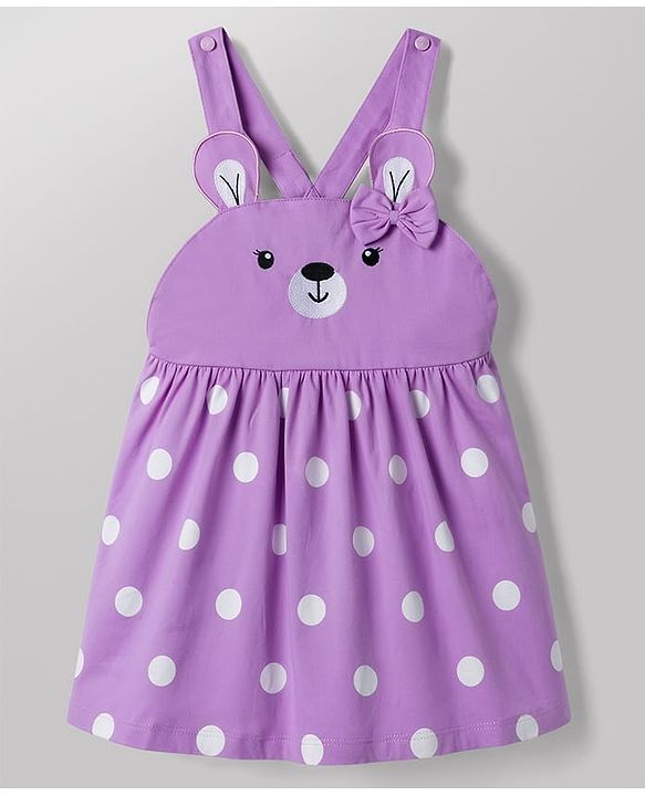 Babyhug Cotton Knit Frocks with Inner Tee Polka Dot Lavender 3-6 Months