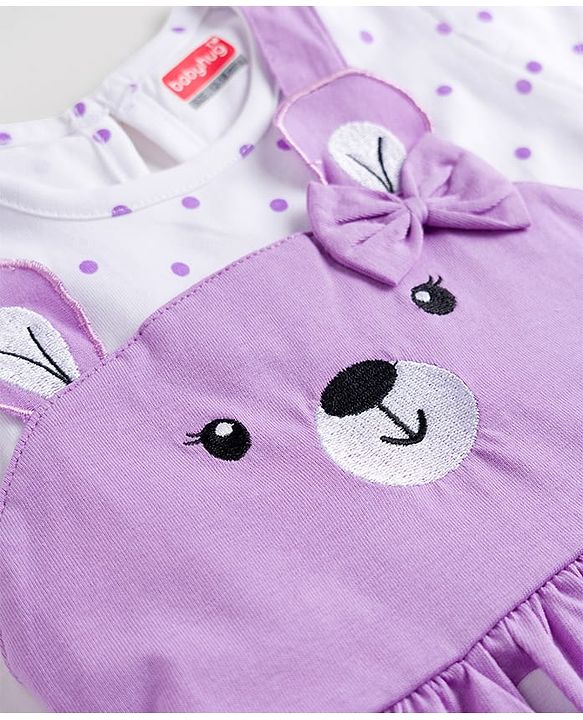 Babyhug Cotton Knit Frocks with Inner Tee Polka Dot Lavender 3-6 Months