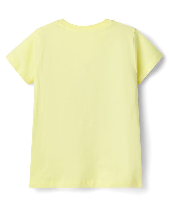 Babyhug Cotton Knit Half Sleeves T-Shirt with Butterfly Print - Lemon