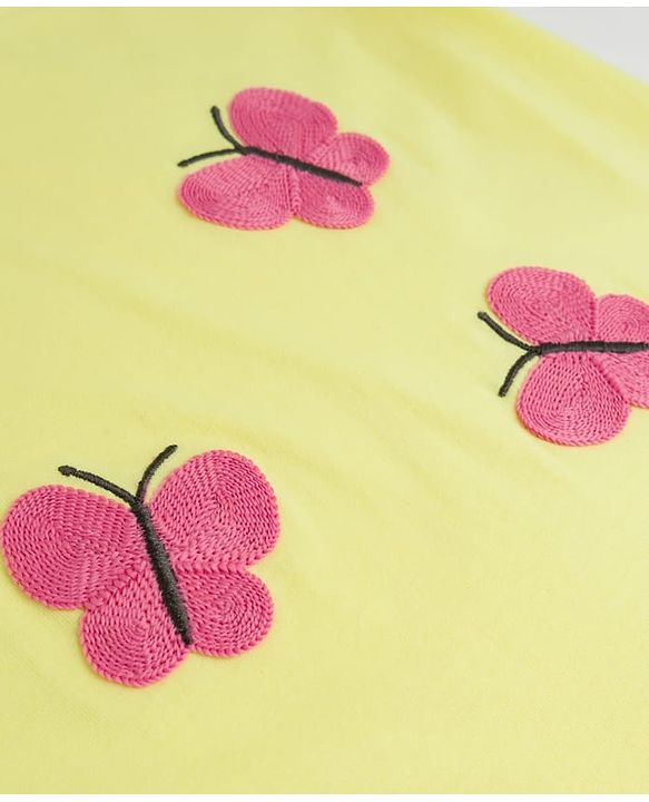 Babyhug Cotton Knit Half Sleeves T-Shirt with Butterfly Print - Lemon