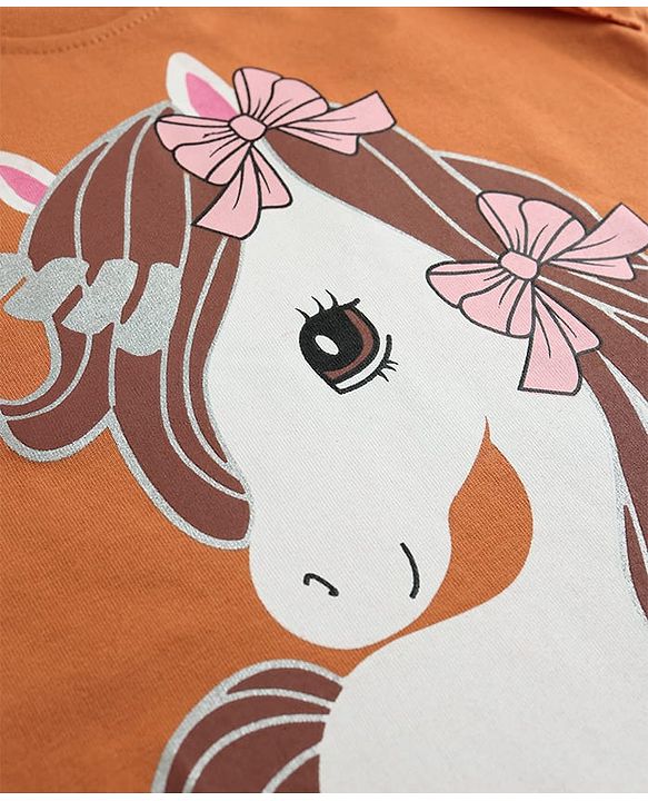 Babyhug Cotton Knit Half Sleeves T-Shirt With Unicorn Print - Multicolor