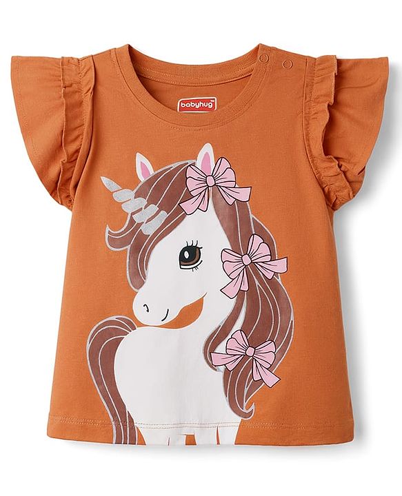 Babyhug Cotton Knit Half Sleeves T-Shirt With Unicorn Print - Multicolor