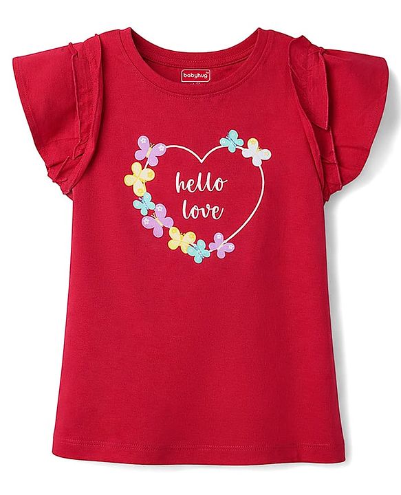 Babyhug Cotton Knit Half Sleeves T-Shirt With Butterfly & Text Print - Multicolor