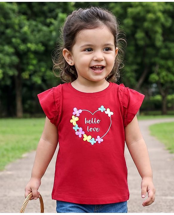 Babyhug Cotton Knit Half Sleeves T-Shirt With Butterfly & Text Print - Multicolor