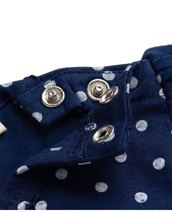 Babyhug Cotton Knit Half Sleeves T-Shirt With Polka Dots Print & Cherry Sequin Detailing - Navy Blue