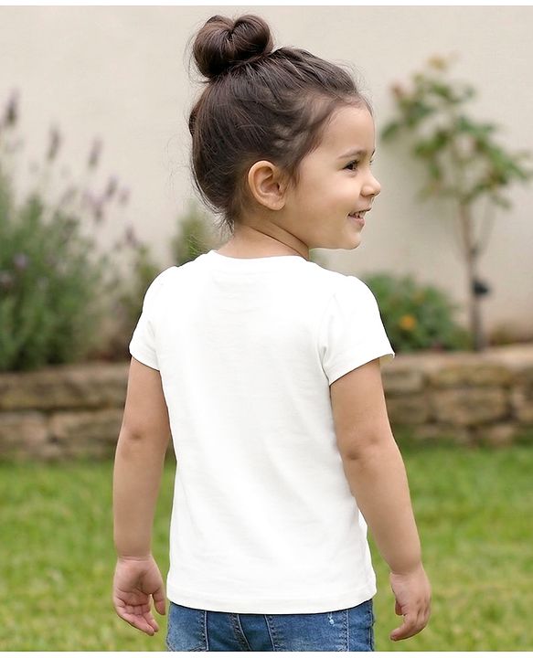 Babyhug Cotton Knit Cotton Knit Half Sleeves T-Shirt with Tropical Theme Print & Crochet - White