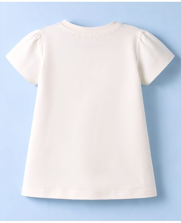 Babyhug Cotton Knit Cotton Knit Half Sleeves T-Shirt with Tropical Theme Print & Crochet - White