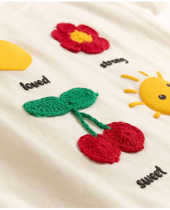 Babyhug Cotton Knit Cotton Knit Half Sleeves T-Shirt with Tropical Theme Print & Crochet - White