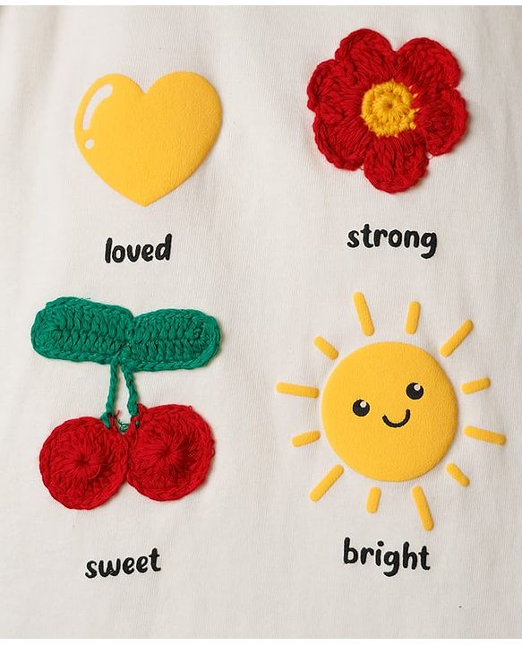 Babyhug Cotton Knit Cotton Knit Half Sleeves T-Shirt with Tropical Theme Print & Crochet - White
