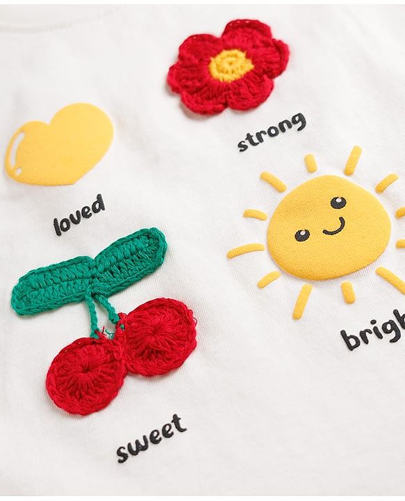 Babyhug Cotton Knit Cotton Knit Half Sleeves T-Shirt with Tropical Theme Print & Crochet - White