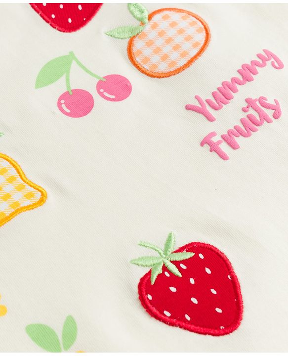 Babyhug Cotton Knit Half Sleeves T-Shirt With Fruit Print & Embroidery - Multicolor