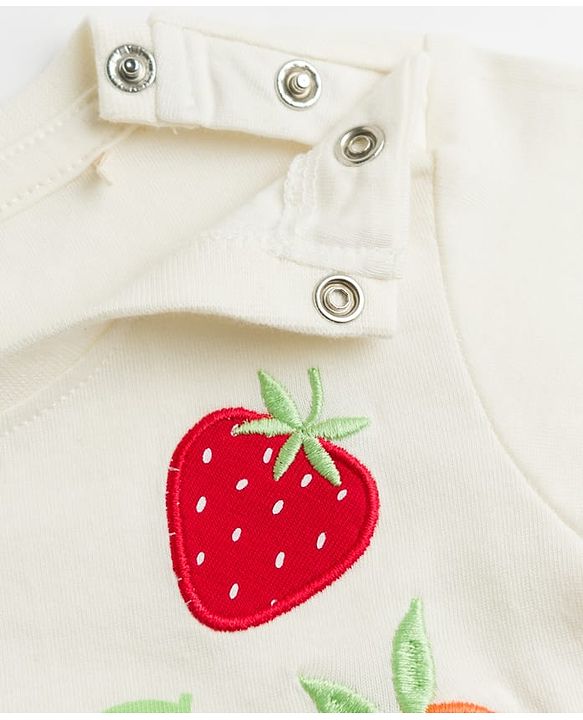 Babyhug Cotton Knit Half Sleeves T-Shirt With Fruit Print & Embroidery - Multicolor