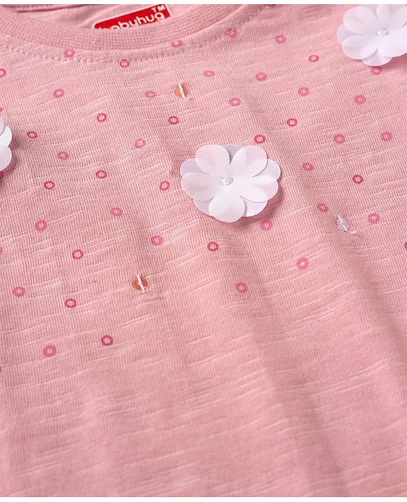 Babyhug Cotton Knit T-Shirt with Georgette Flower Detailing Multi Color 18-24 Months