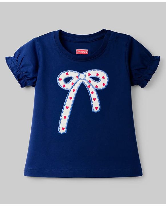 Babyhug Cotton Knit Half Sleeves T-Shirts With Bow Embroidery & Applique Detailing - Multicolor